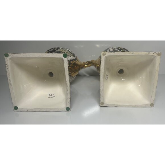 Pair of gilded Rococo majolica decor ewers lamps reticulated hand painted Italy - Picture 12 of 16